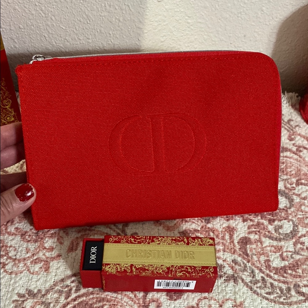 Christian Dior Beauty Red Cosmetic Pouch with Lipstick Set - Picture 2 of 9